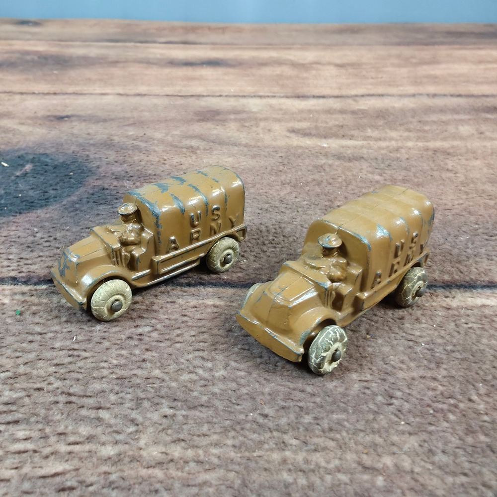 Vintage Barclay US Army Transport Truck Toy Set Tan Diecast Metal Military 2pc